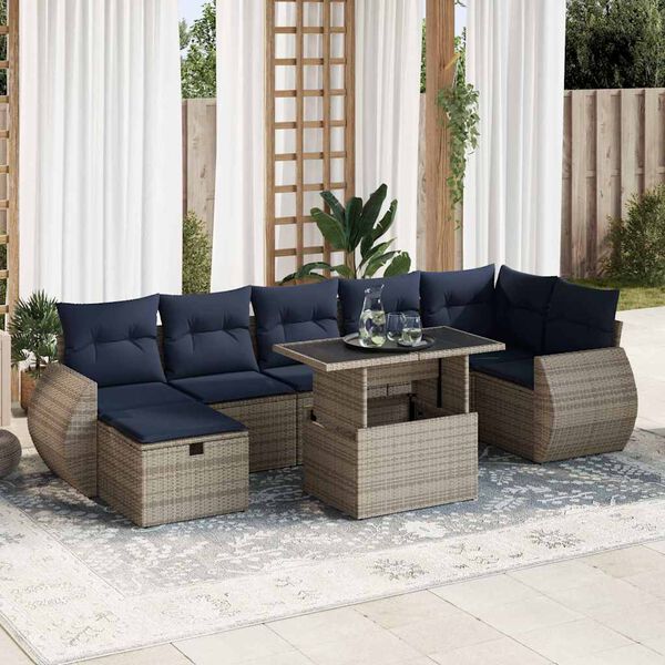 vidaXL 8 Piece Patio Sofa Set with Cushions Grey Poly Rattan Acacia