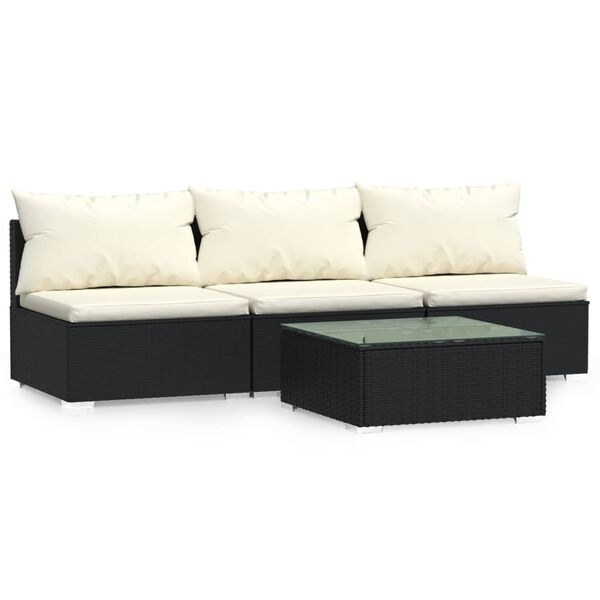 vidaXL Garden Lounge Set Black with Cream Cushions