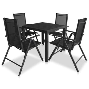 vidaXL Outdoor Dining Set Black Aluminum, WPC, Textilene Medium Foldable