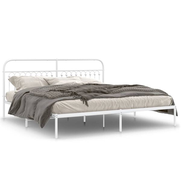 vidaXL Bed Frame White Steel Double Bed Frame Rectangular Minimalist