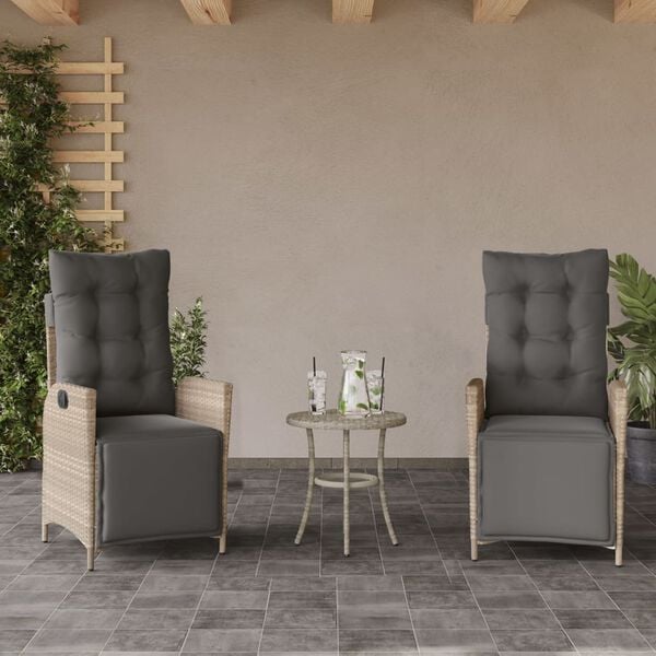 vidaXL Reclining Garden Chair Set of 2 Light Grey PE Rattan Standard