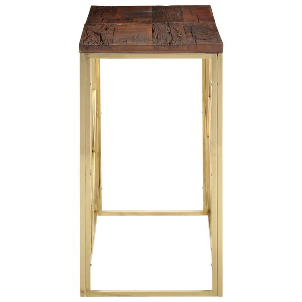 vidaXL Console Table Gold, Natural Wood Stainless Steel, Solid Sleeper Wood