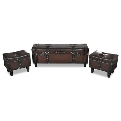 vidaXL Storage Benches 3 pcs Dark Brown Solid Wood Pine&Faux Leather