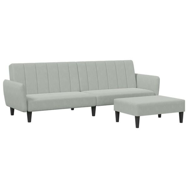 vidaXL Sofa Bed Light Grey Velvet (100% polyester), wood, plastic 2-Seater