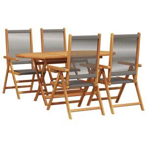 vidaXL Garden Dining Set 5 pcs Gray Solid acacia wood and poly rattan
