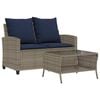 vidaXL Garden Sofa Grey PE rattan, powder-coated steel, tempered glass
