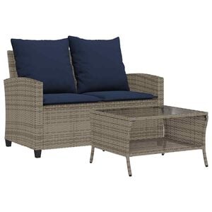 vidaXL Garden Sofa Grey PE rattan, powder-coated steel, tempered glass