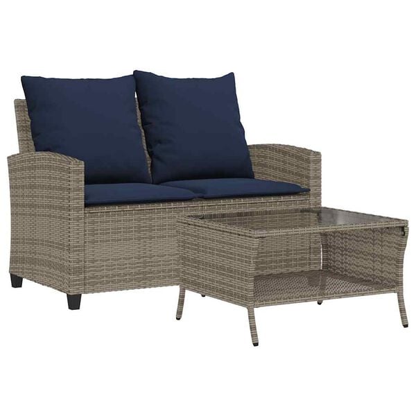 vidaXL Garden Sofa Grey PE rattan, powder-coated steel, tempered glass