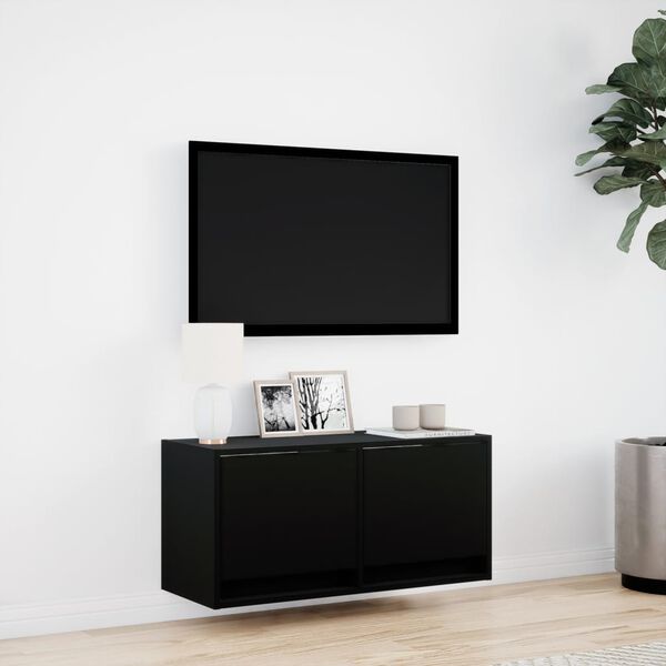 vidaXL TV Wall Cabinet Black Engineered wood 31.5 in x 12.2 in x 15.0 in