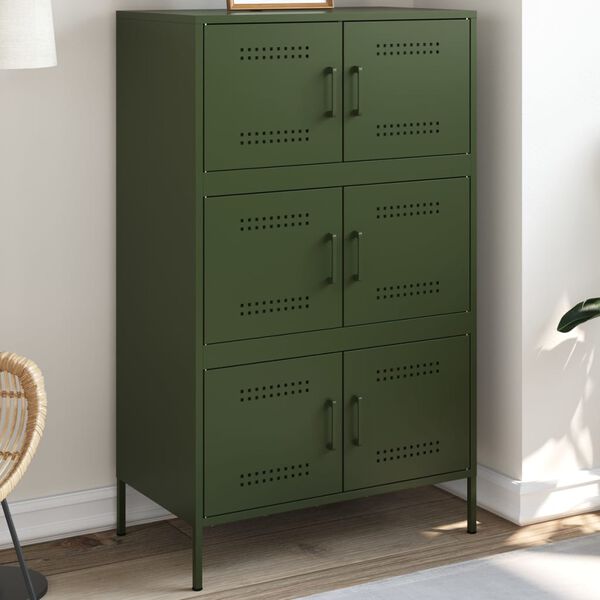vidaXL Highboard Olive Green Steel Large Highboard Rectangular