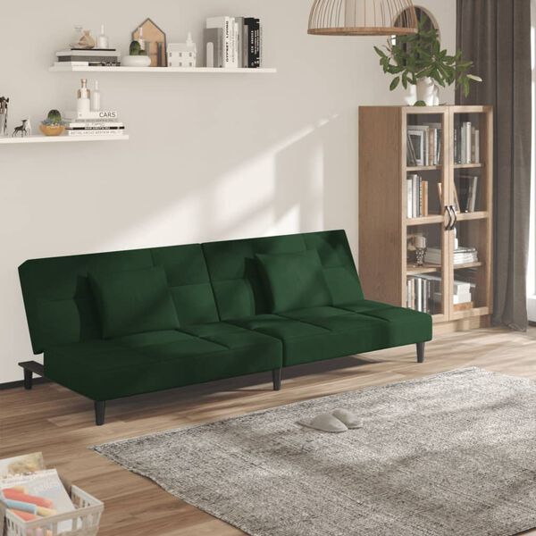 vidaXL Sofa Bed Dark Green Velvet, Wood, Plastic, Foam 2-seater