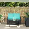 vidaXL Patio Sofa 2-Seater with Cushions&Table Black Poly Rattan
