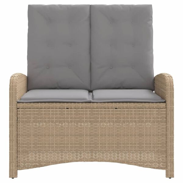 vidaXL Reclining Patio Bench with Cushions Beige Poly Rattan