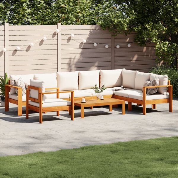 vidaXL Garden Sofa Set Cream white, Natural wood