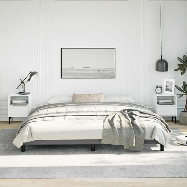 vidaXL Bed Frame Dark grey Polyester fabric, plywood, engineered wood