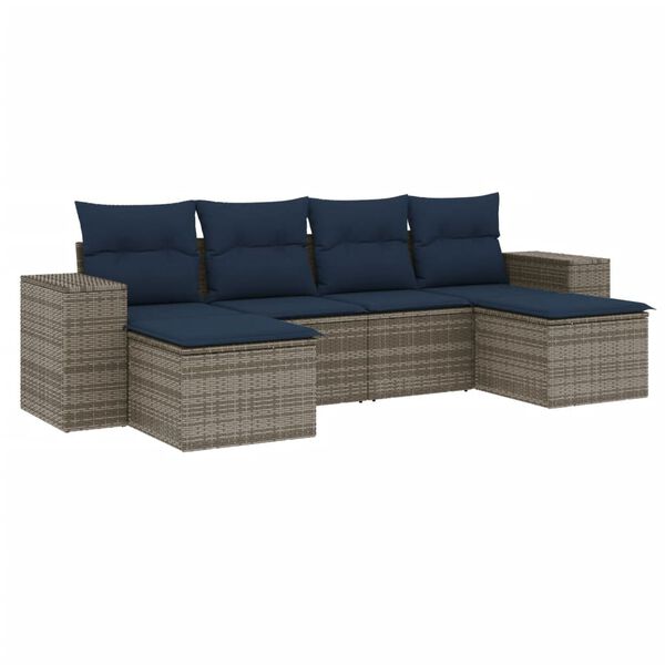 vidaXL 6 Piece Patio Sofa Set with Cushions Gray Poly Rattan