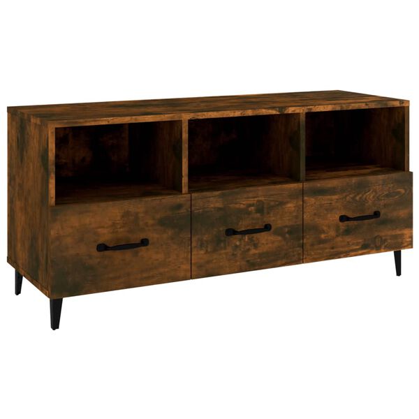 vidaXL TV Cabinet Smoked Oak Engineered Wood, Iron 40.2 x 13.8 x 19.7 in