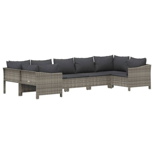 vidaXL Garden Lounge Set Grey PE rattan, powder-coated steel Fits 7 people