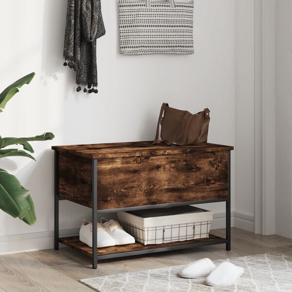 vidaXL Storage Bench Smoked Oak Engineered Wood and Metal Industrial