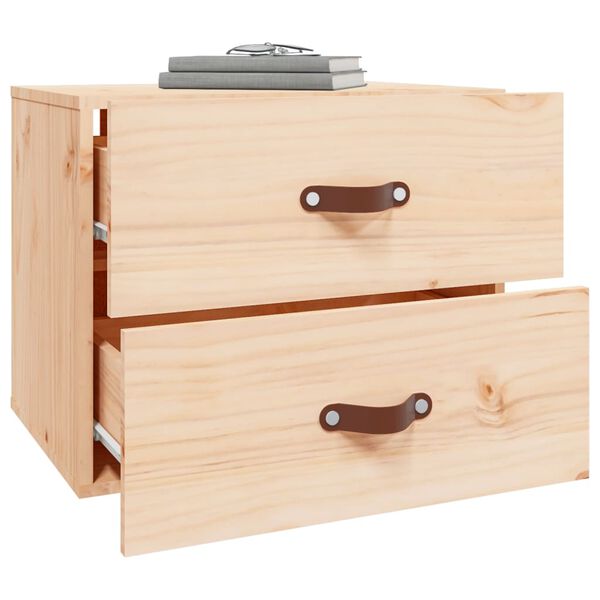 vidaXL Wall-mounted Bedside Cabinet Set of 2 Natural Solid Pinewood