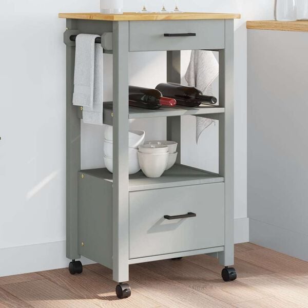 vidaXL Kitchen Trolley MONZA 18.9"x15.7"x34.8" Solid Wood Pine