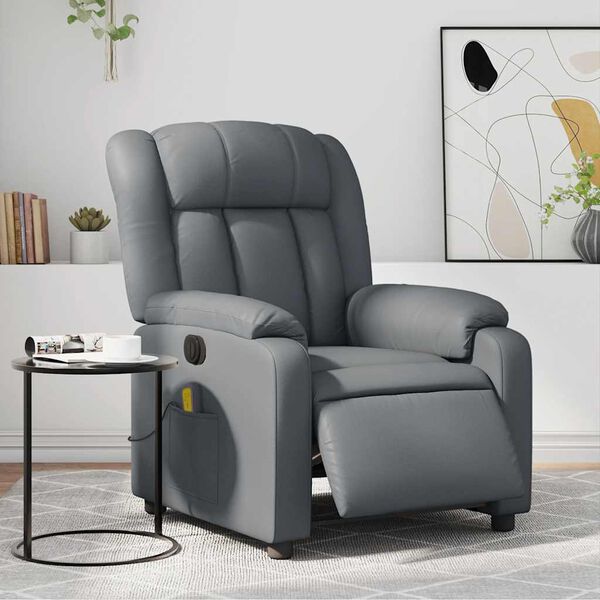 vidaXL Electric Massage Recliner Chair Gray Faux leather, metal, plywood