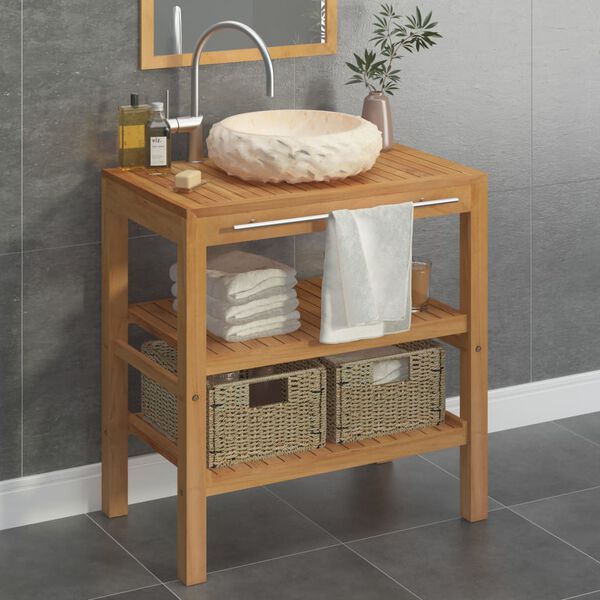 vidaXL Vanity Cabinet With Sink Teak Solid Teak Wood Standard