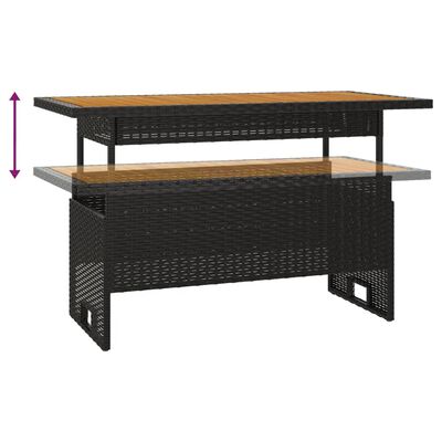 vidaXL Patio Table Black 39.4"x19.7"x16.9"/24.8" Solid Wood Acacia&Poly Rattan