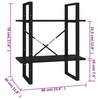 vidaXL 2-Tier Book Cabinet Black 23.6"x11.8"x27.6" Engineered Wood