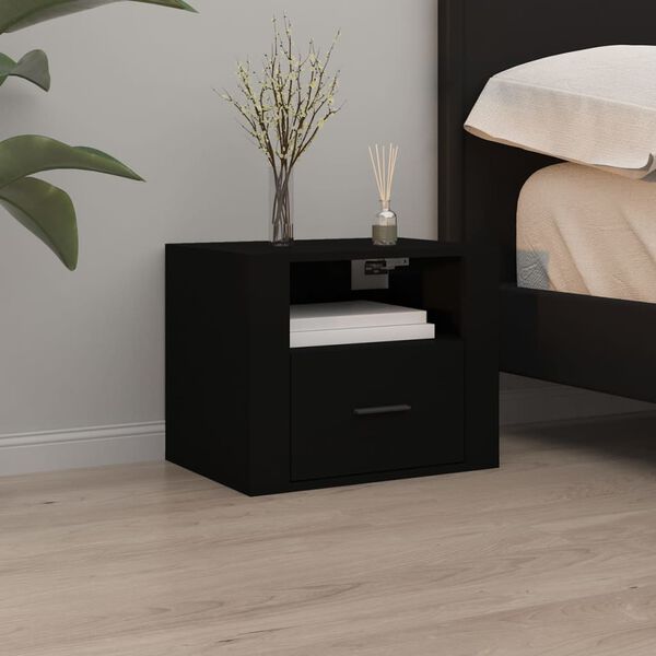 vidaXL Wall-mounted Bedside Cabinet Set of 2 Black Engineered wood
