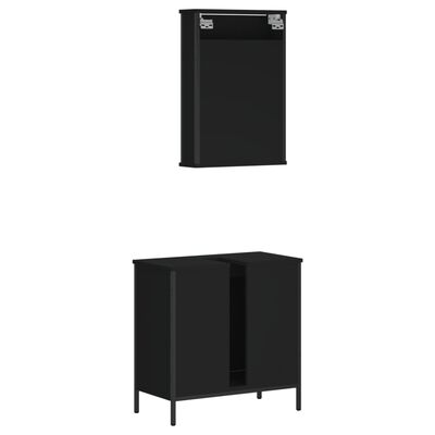 Front view of black vanity cabinet with two doors
