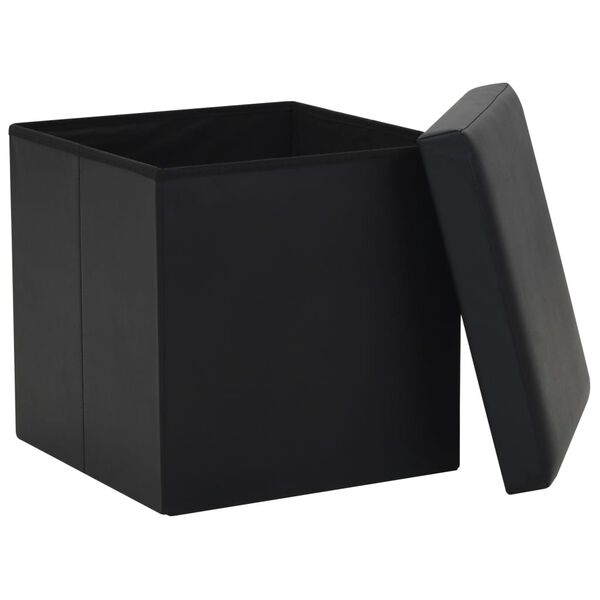 vidaXL Storage Stool Set of 2 Black PVC, MDF, Foam Medium