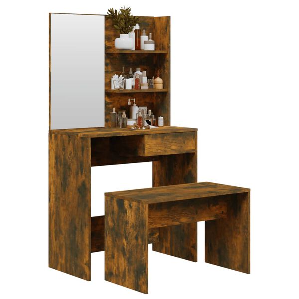 vidaXL Dressing Table Set Smoked Oak Engineered wood Dressing Table Set