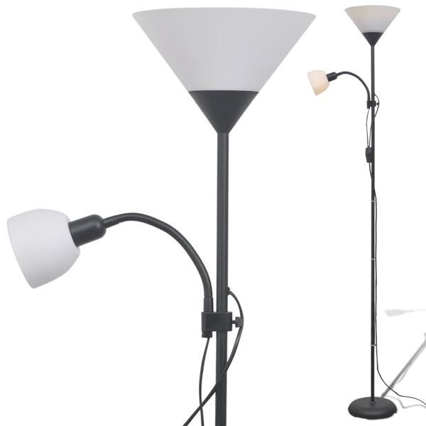 vidaXL Floor Lamp Black Steel Tall Floor Lamp Cylindrical Modern