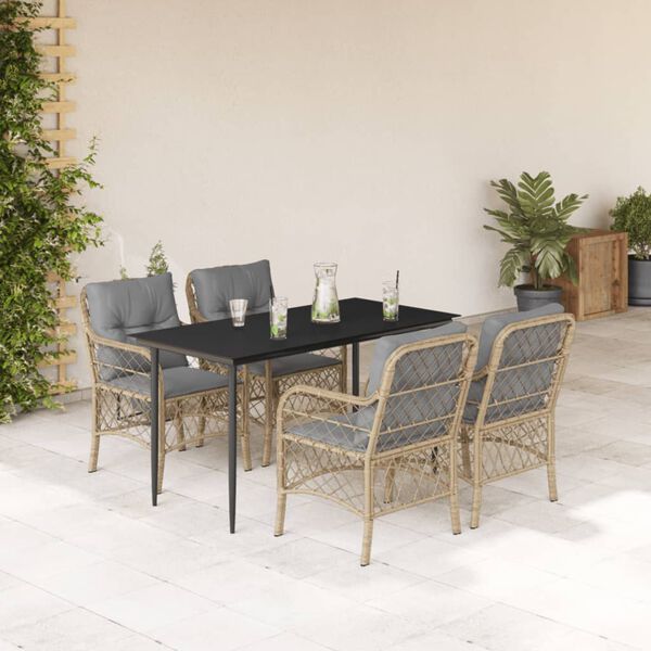 vidaXL 5 Piece Patio Dining Set with Cushions Mix Beige Poly Rattan