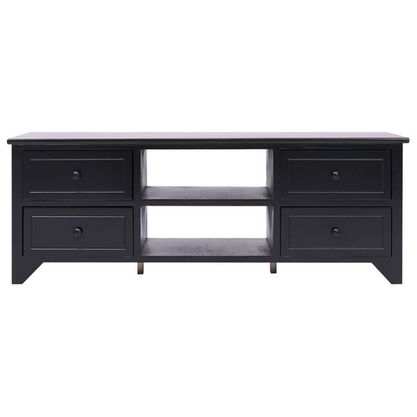vidaXL TV Cabinet Black Solid Paulownia Wood, MDF 42.5 x 11.8 x 15.7 in