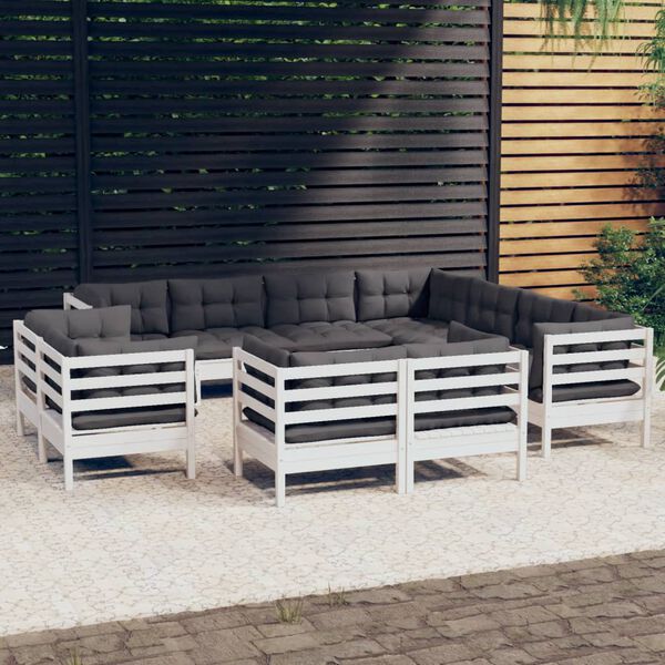 vidaXL Garden Lounge Set White, Anthracite Solid Pinewood, 100% Polyester