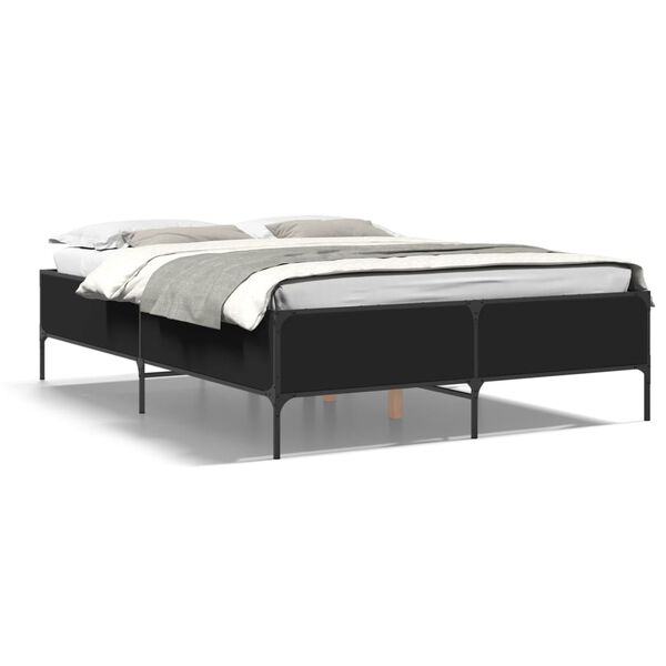 vidaXL Bed Frame Black Engineered wood and steel Double Durable