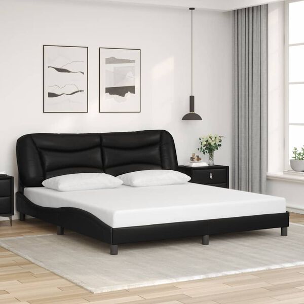 vidaXL Bed Frame Black Faux leather, metal, solid pine wood, plywood