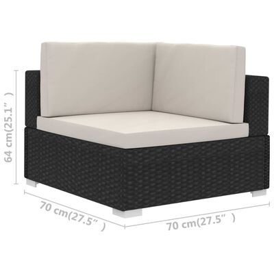 vidaXL 3 Piece Patio Sofa Set with Cushions Poly Rattan Black