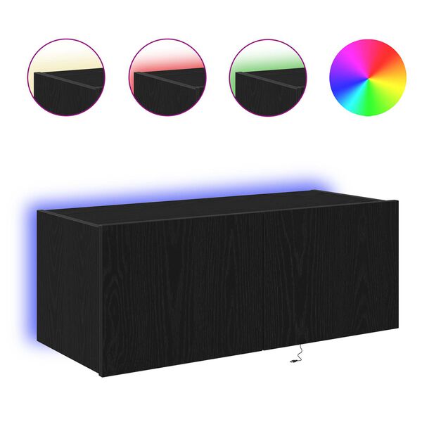 vidaXL TV Wall Cabinet Wall-mounted Black Oak 31.50 x 13.78 x 12.20 in