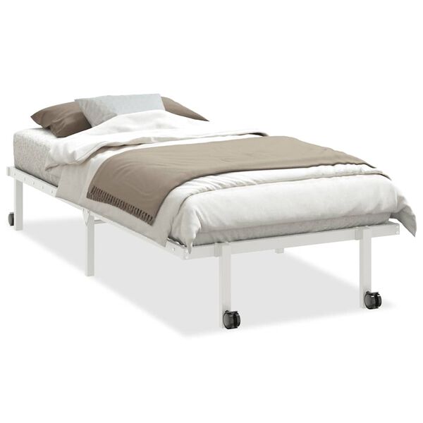 vidaXL Bed Frame White Steel Twin Foldable Bed Frame Rectangular