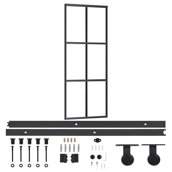 vidaXL Sliding Door with Hardware Set ESG Glass&Aluminium 29.9x80.7"(151011+145262)