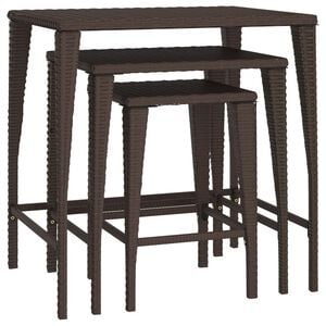 vidaXL Nesting Table Set of 3 Brown PE rattan, powder-coated steel