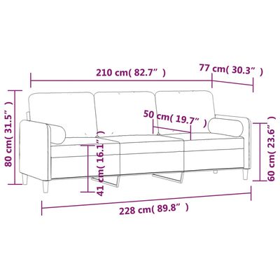 vidaXL 3-Seater Sofa with Pillows&Cushions Light Gray 82.7" Velvet