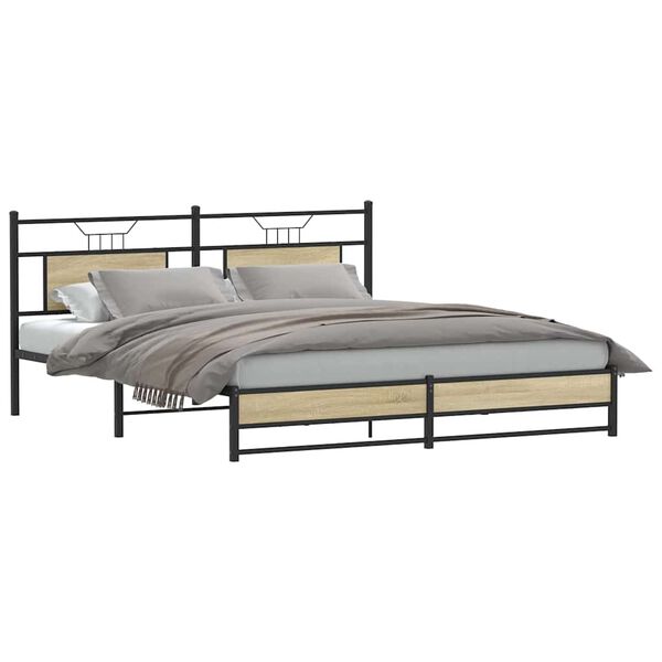 vidaXL Bed Frame Sonoma oak Steel, engineered wood Double