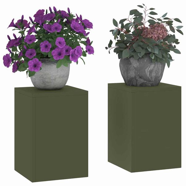 vidaXL Plant Stand 2 pcs Olive green 9.45 x 9.45 x 13.78 in Steel