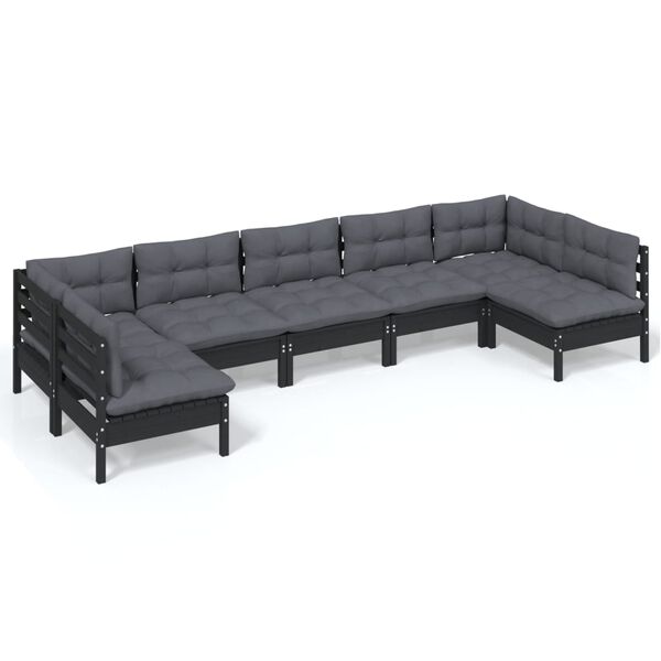 vidaXL Garden Lounge Set Black Solid pine wood Medium Modular