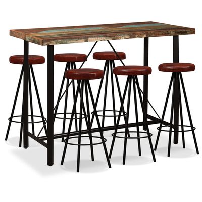 vidaXL Bar Set 7 Pieces Solid Reclaimed Wood and Genuine Leather