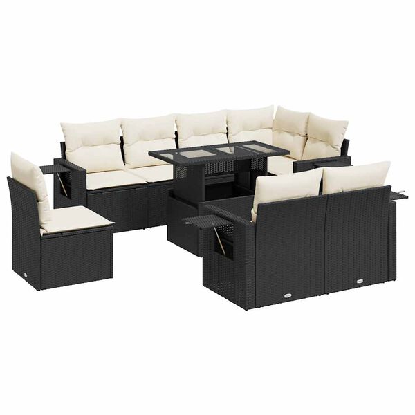 vidaXL Garden Sofa Set Black PE Rattan 9 Piece Set Adjustable Feet